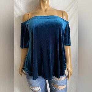 Fashion To Figure Blue Velvet Blouse Size 3 Plus Size Off Shoulder Top
